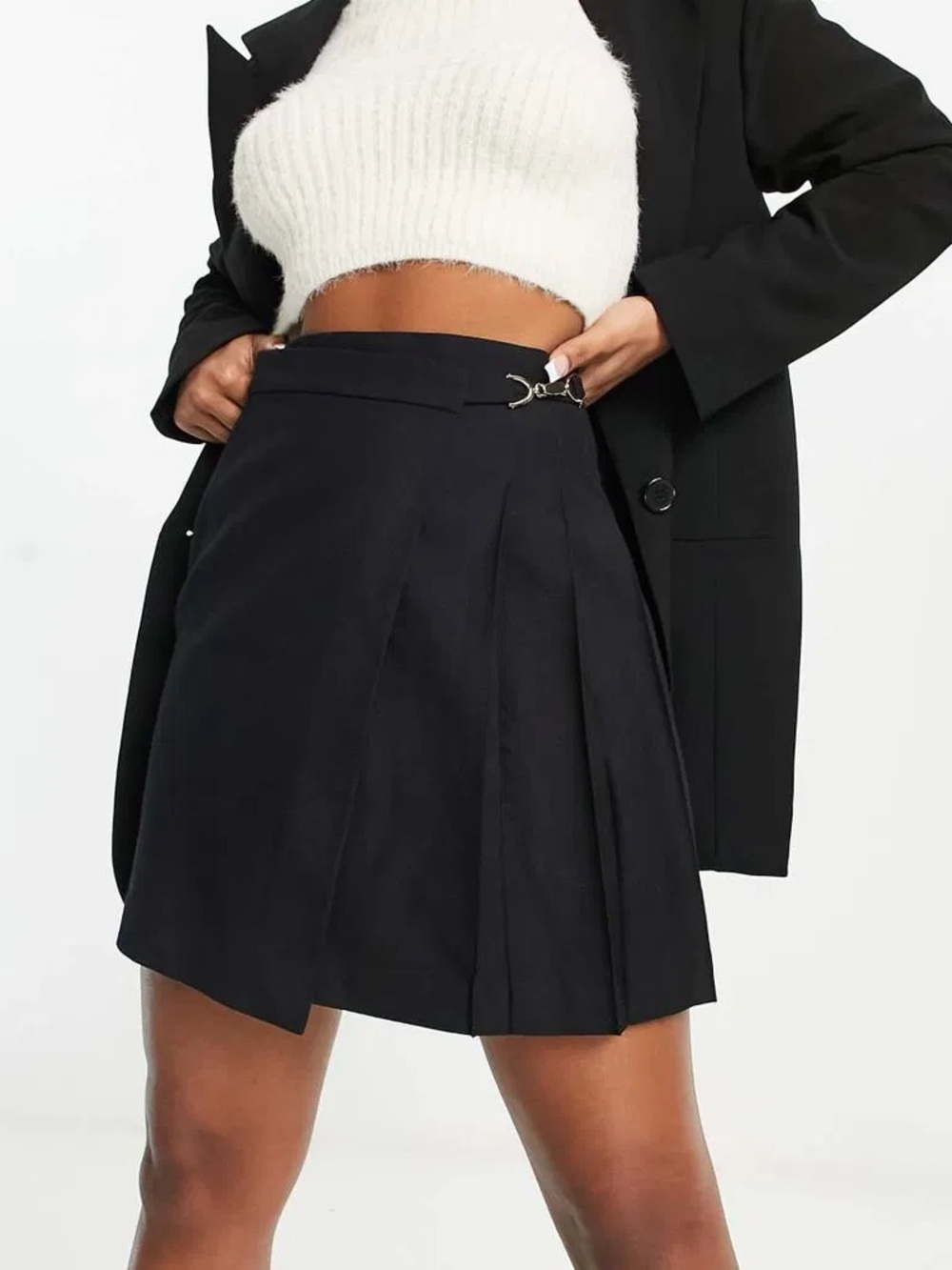 & Other Stories Pleated Black Wool School Girl Mini Skirt